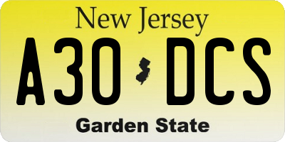 NJ license plate A30DCS