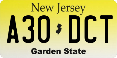 NJ license plate A30DCT