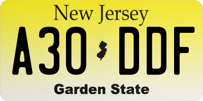 NJ license plate A30DDF