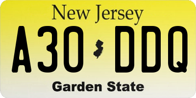 NJ license plate A30DDQ