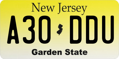 NJ license plate A30DDU