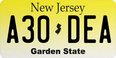 NJ license plate A30DEA