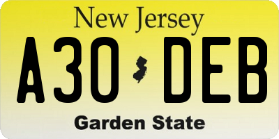 NJ license plate A30DEB
