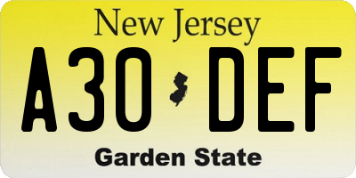NJ license plate A30DEF