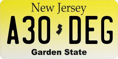 NJ license plate A30DEG