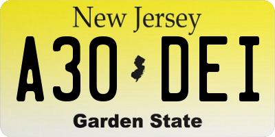 NJ license plate A30DEI