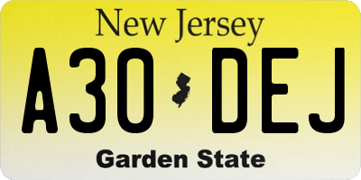 NJ license plate A30DEJ