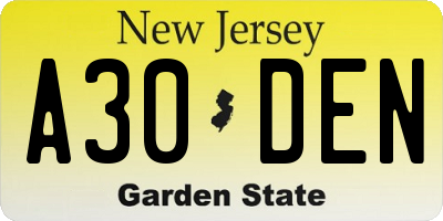 NJ license plate A30DEN