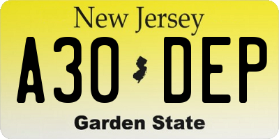 NJ license plate A30DEP