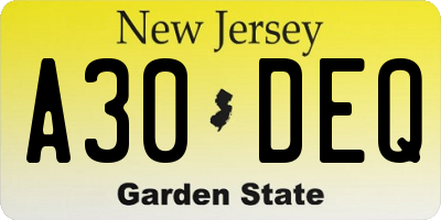 NJ license plate A30DEQ