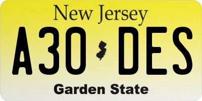 NJ license plate A30DES