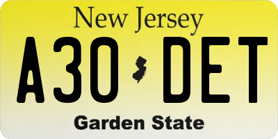NJ license plate A30DET