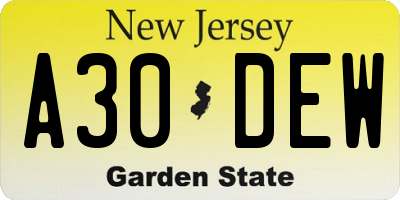 NJ license plate A30DEW