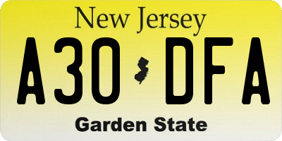 NJ license plate A30DFA