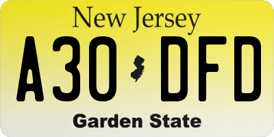 NJ license plate A30DFD