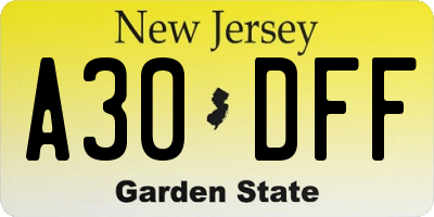 NJ license plate A30DFF