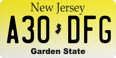 NJ license plate A30DFG