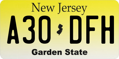 NJ license plate A30DFH
