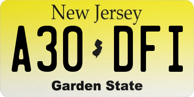 NJ license plate A30DFI