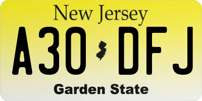 NJ license plate A30DFJ