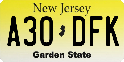 NJ license plate A30DFK