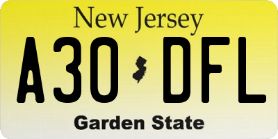 NJ license plate A30DFL