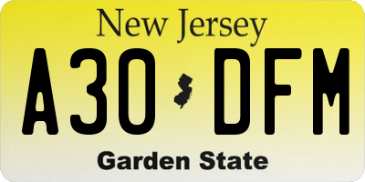 NJ license plate A30DFM