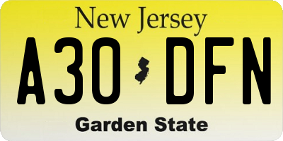 NJ license plate A30DFN