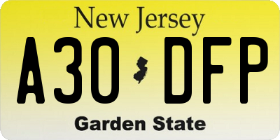 NJ license plate A30DFP