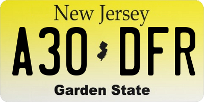 NJ license plate A30DFR