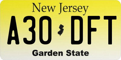 NJ license plate A30DFT