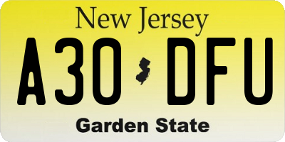NJ license plate A30DFU