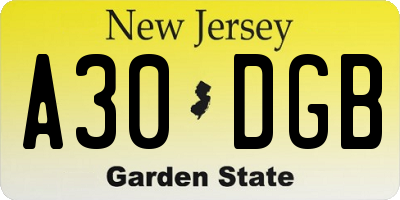 NJ license plate A30DGB