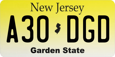 NJ license plate A30DGD
