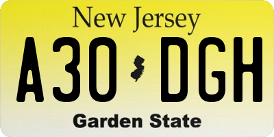 NJ license plate A30DGH