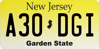 NJ license plate A30DGI
