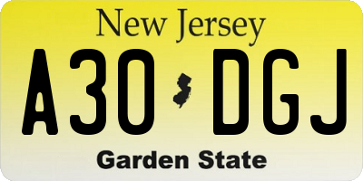 NJ license plate A30DGJ