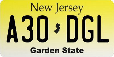 NJ license plate A30DGL