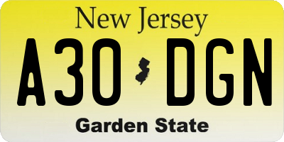 NJ license plate A30DGN