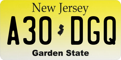NJ license plate A30DGQ
