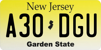 NJ license plate A30DGU