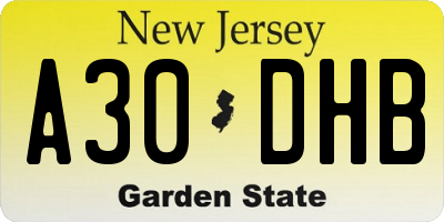 NJ license plate A30DHB
