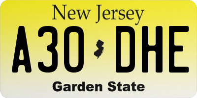 NJ license plate A30DHE