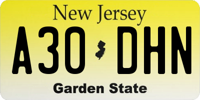 NJ license plate A30DHN