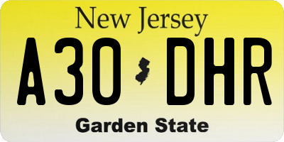 NJ license plate A30DHR