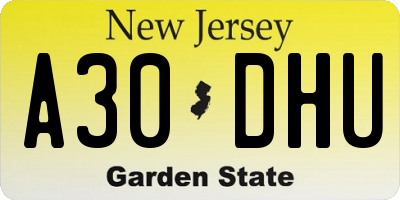 NJ license plate A30DHU
