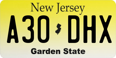 NJ license plate A30DHX