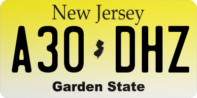 NJ license plate A30DHZ