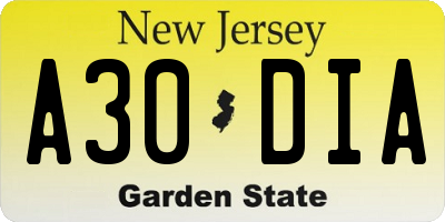 NJ license plate A30DIA