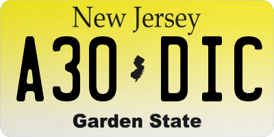 NJ license plate A30DIC